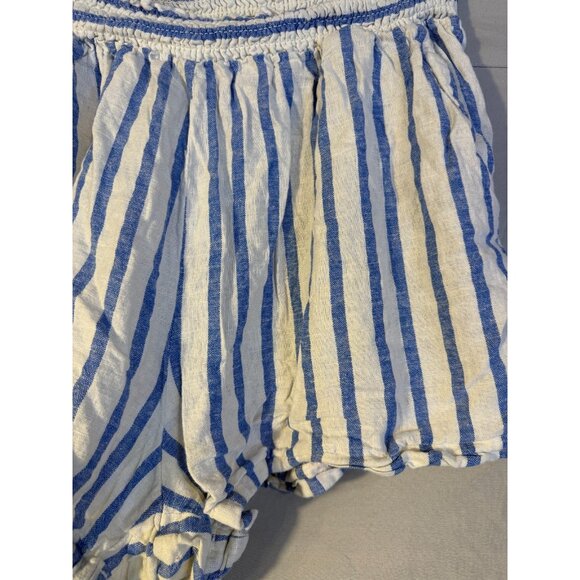 Ava & Viv Womens Plus Size 1X 18/20 Linen Blend Elastic Waist Shorts Blue White - Picture 2 of 2